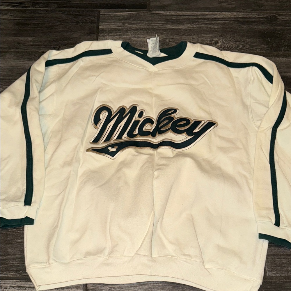 Disney Mickey Cream and Dark Green Pullover Shirt